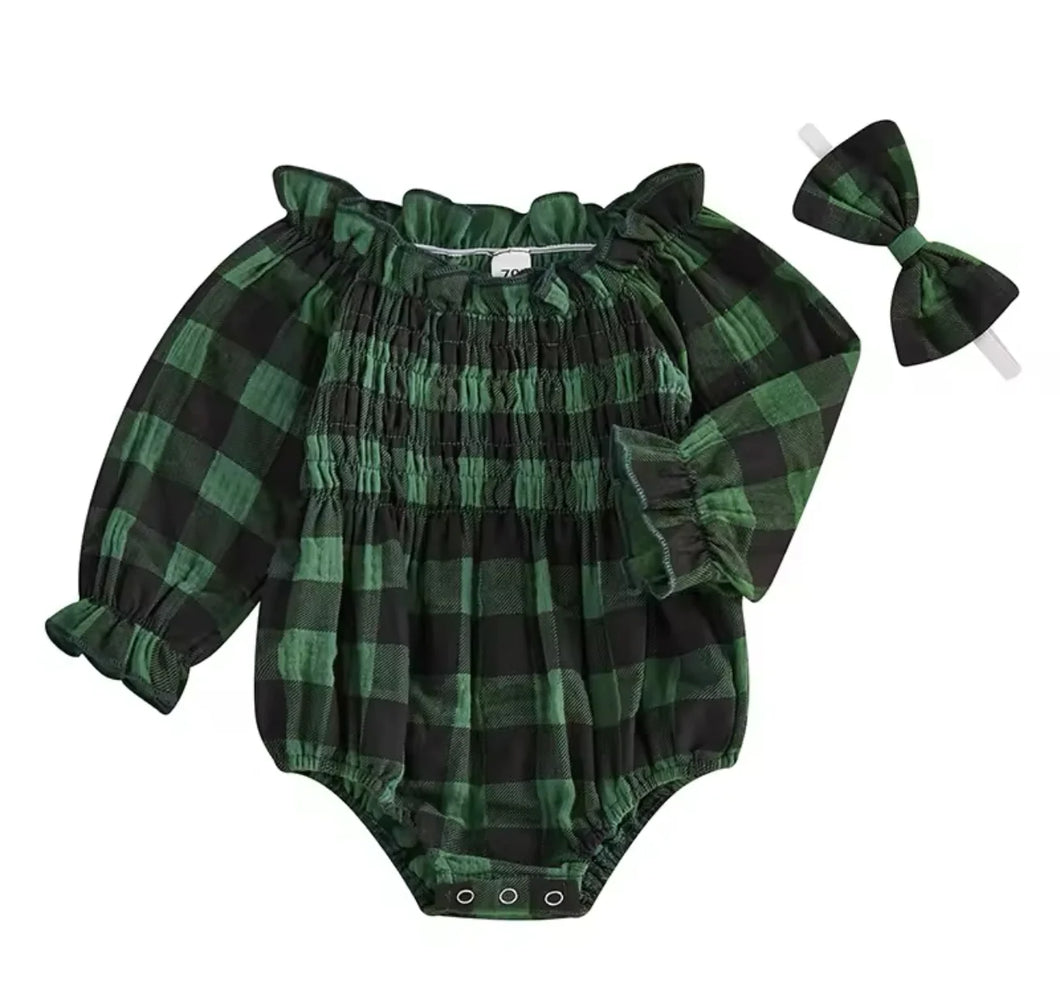 Green Plaid Romper