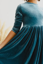 Load image into Gallery viewer, Denim Blue Velvet Twirl Dress
