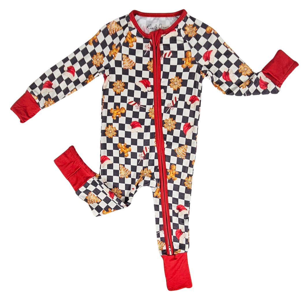 Checkered Christmas Zip Footie