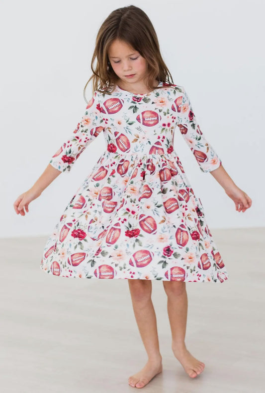 Footballs & Flowers Twirl Dress