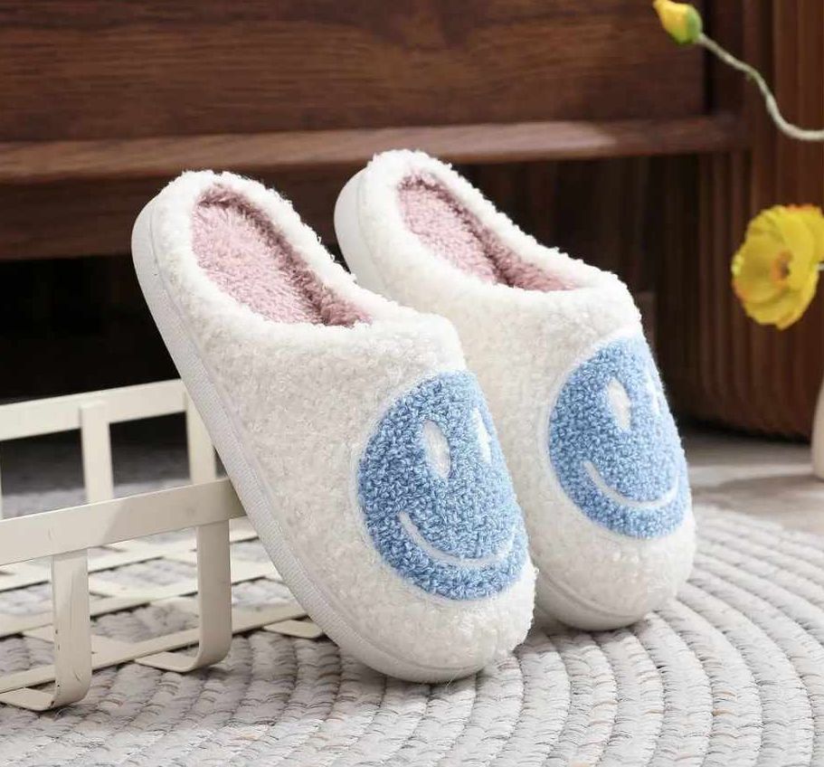 Youth Blue Smiley Slippers