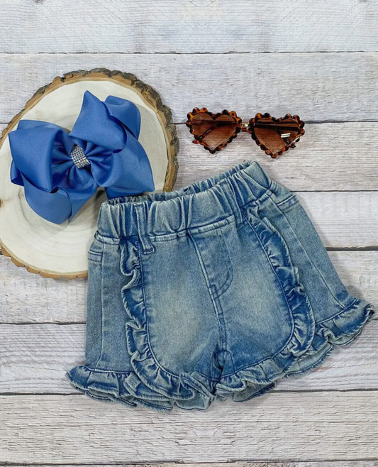 Ruffled Denim Shorts