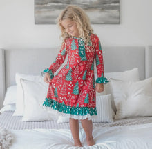 Load image into Gallery viewer, Red &amp; Green Tree Ruffle Lounge Play Dress
