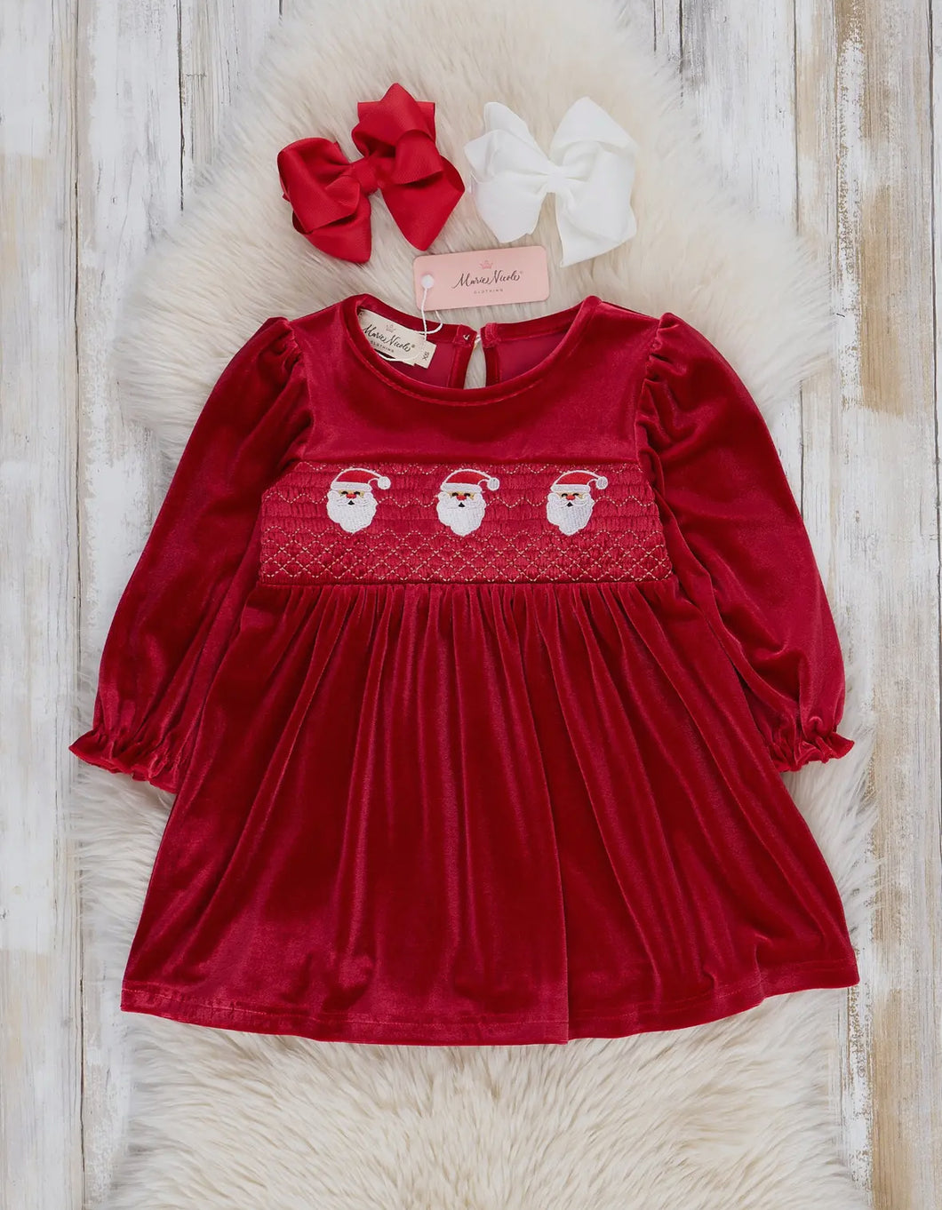 Santa Smocked Velvet Twirl Dress