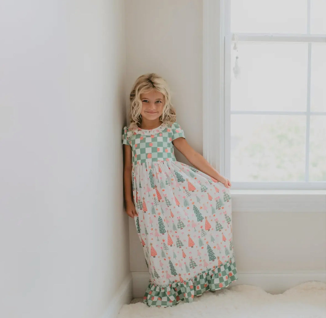 Checkered Tree Ruffle Lounge Play Dress