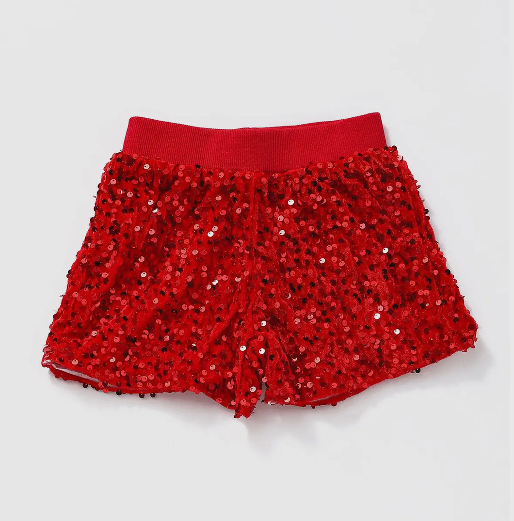 Girls Red Sequin Shorts