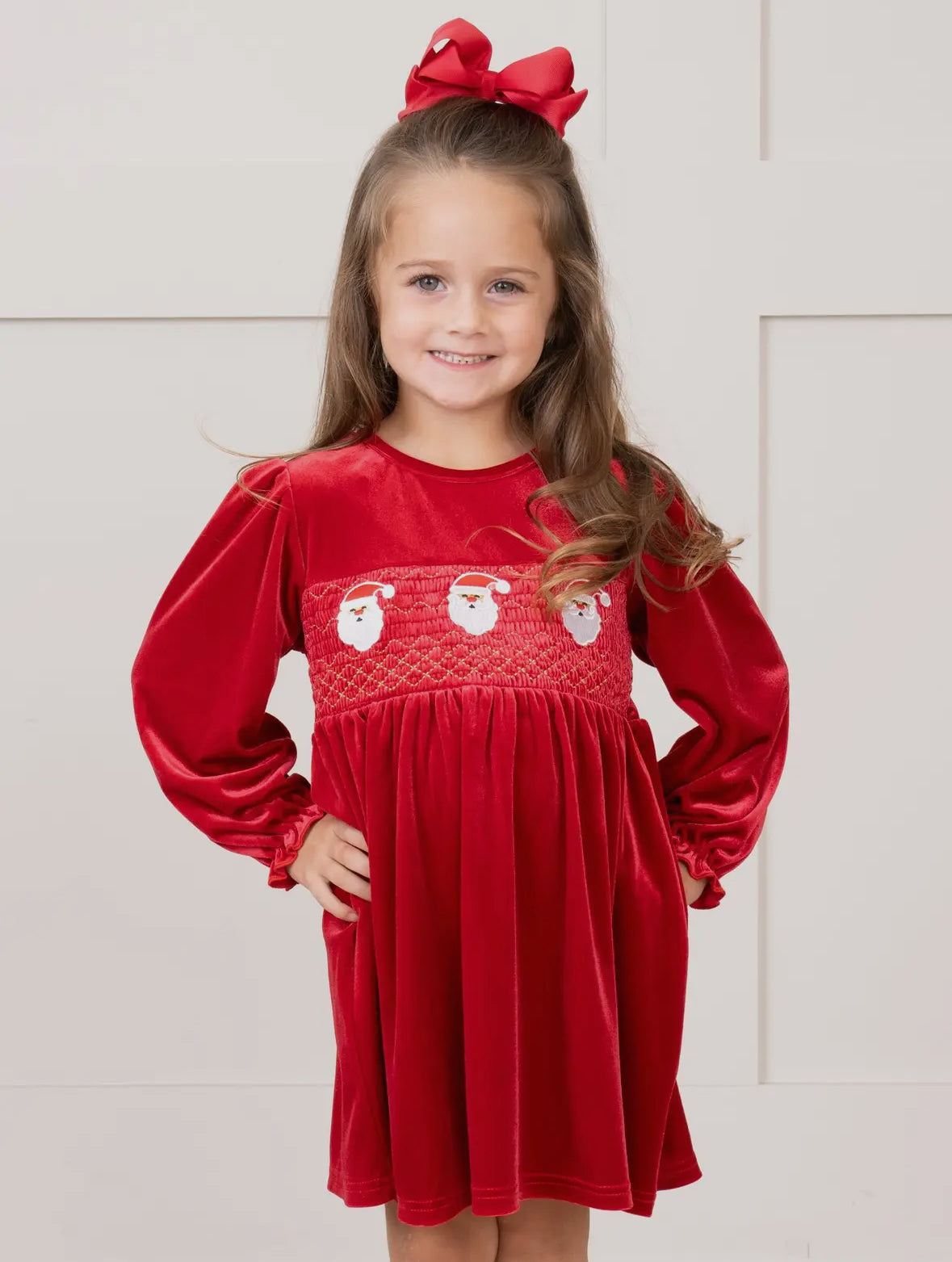 Santa Smocked Velvet Twirl Dress