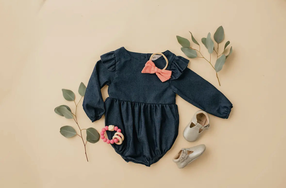 Denim Flutter Sleeve Romper