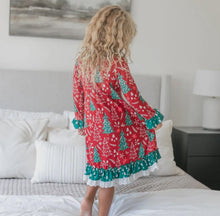 Load image into Gallery viewer, Red &amp; Green Tree Ruffle Lounge Play Dress
