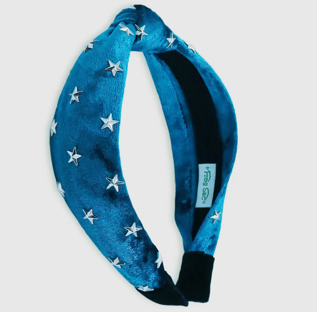 Teal Crushed Velvet Star Studded Headband