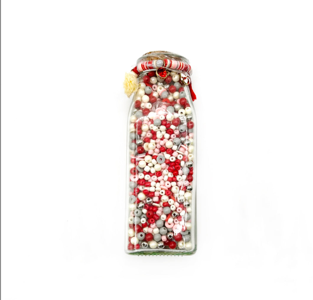 Peppermint Dreams Milk Bottle Bead Jar