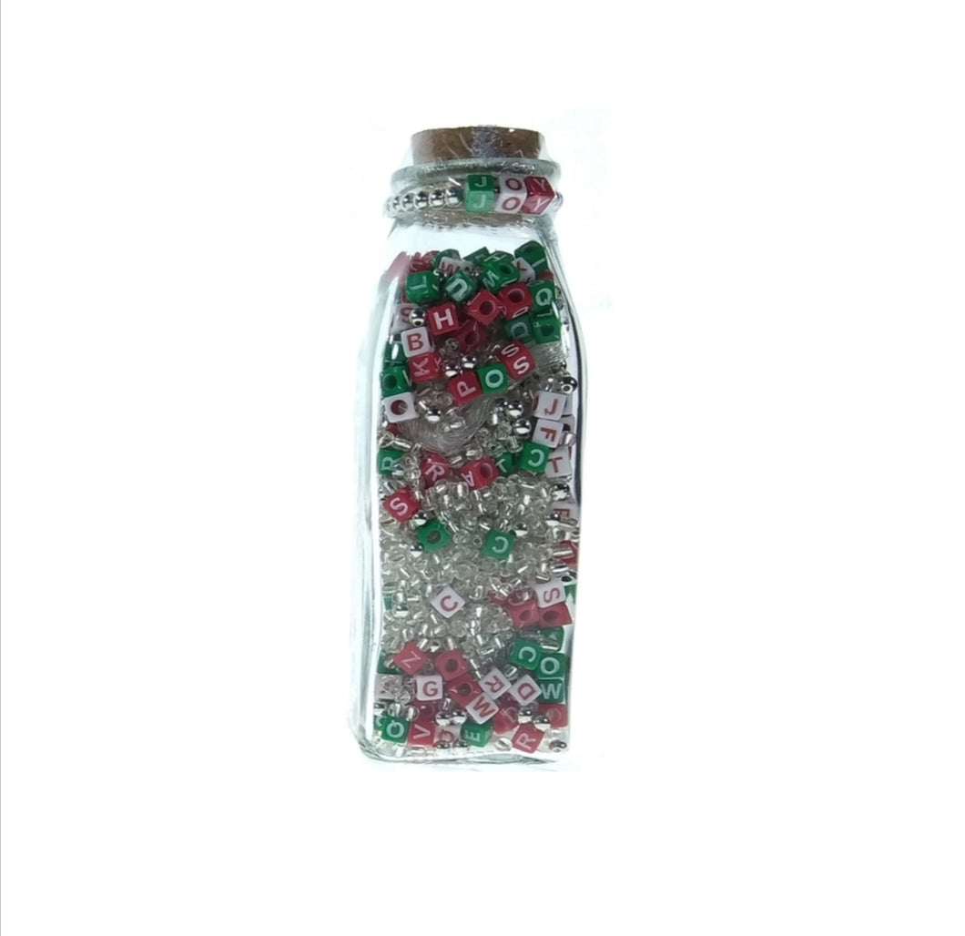 Christmas Joy Milk Bottle Bead Jar