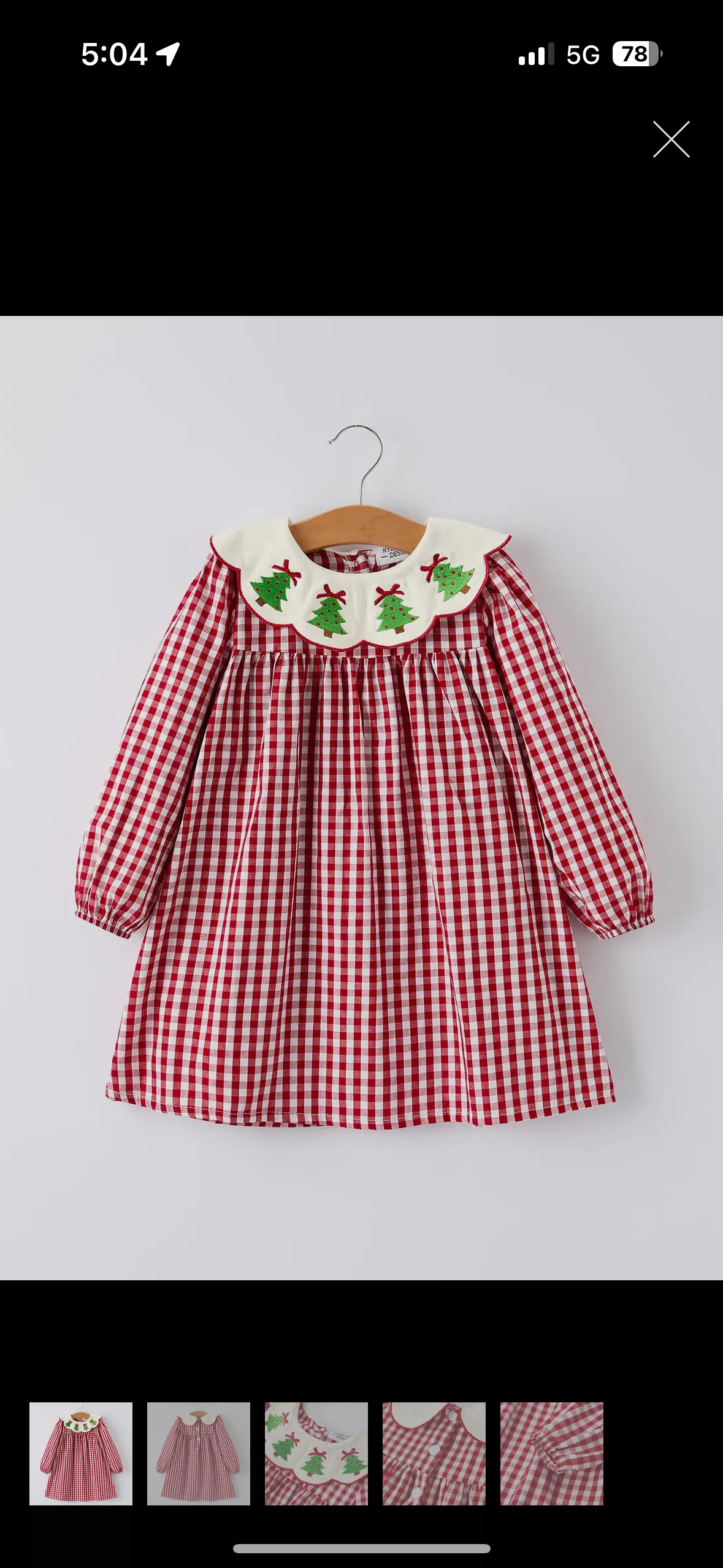 Christmas Tree Embroidered Plaid Dress
