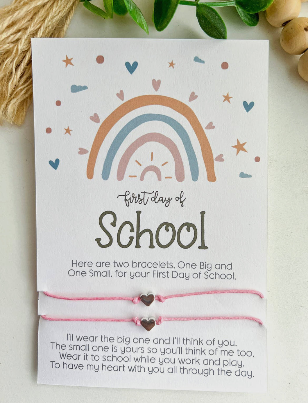 Pink Heart First Day of School Bracelet Set