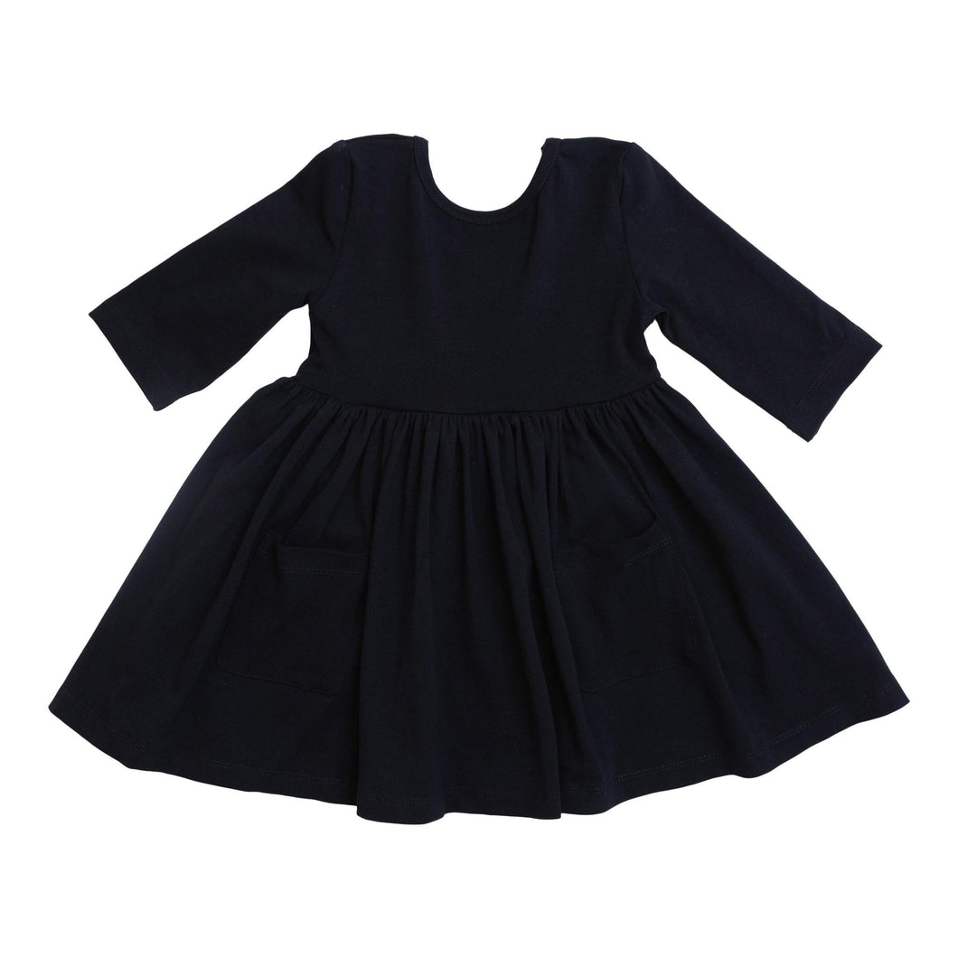 3/4 Sleeve Pocket Twirl Dress - Black