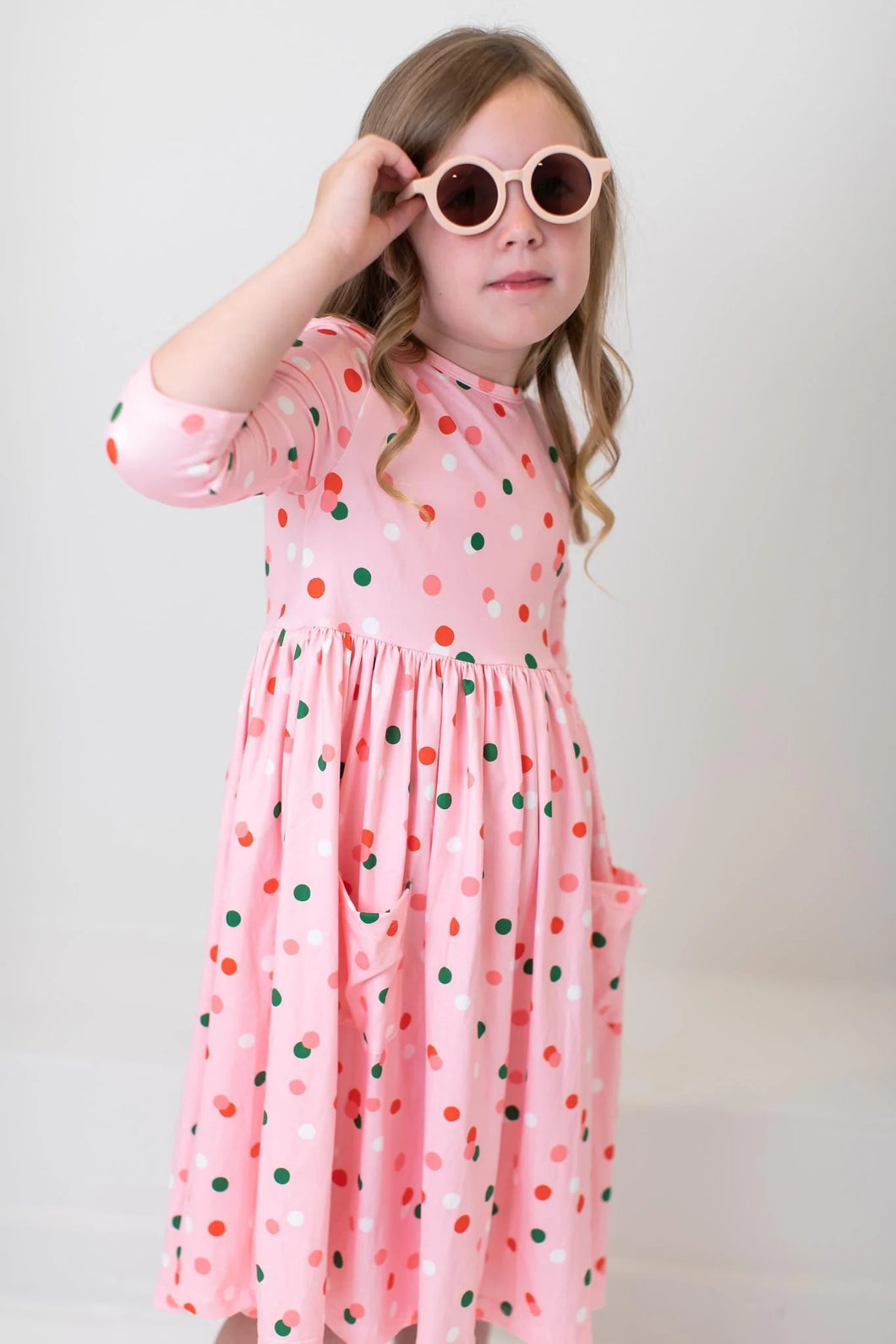 3/4 Sleeve Pocket Twirl Dress - Dots of Color